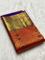 Load image into Gallery viewer, Classic Deep Red &amp; Dark Blue 2gm Zari Bridal Elegance Kanchipuram Handloom Silk Saree SS27883
