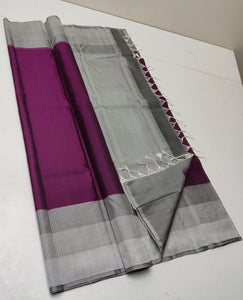 Classic Wine Red & Cement Grey Elegance Kanchipuram Handloom Silk Saree SS23765