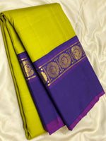 Load image into Gallery viewer, Classic Olive Green &amp; Violet 2gm Zari Elegance Kanchipuram Handloom Silk Saree SS25305
