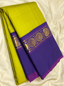 Classic Olive Green & Violet 2gm Zari Elegance Kanchipuram Handloom Silk Saree SS25305