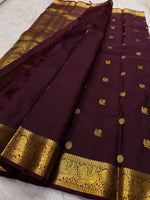 Load image into Gallery viewer, Classic Dark Plum Elegance Kanchipuram Handloom Silk Saree SS27831
