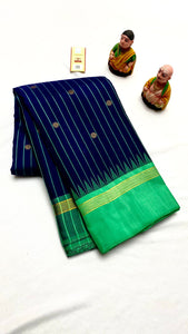 Classic Navy Blue & Sea Green Kanchipuram Handloom Silk Saree SS26049