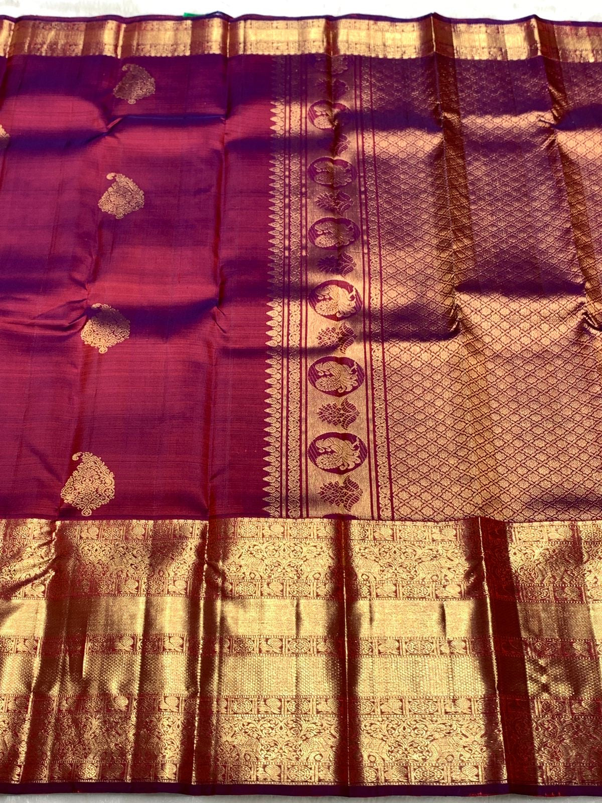 Classic Wine Pink & Onion Pink 2gm Zari Bridal Elegance Kanchipuram Handloom Silk Saree SS25445