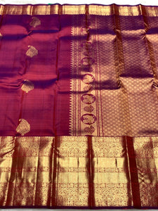 Classic Wine Pink & Onion Pink 2gm Zari Bridal Elegance Kanchipuram Handloom Silk Saree SS25445