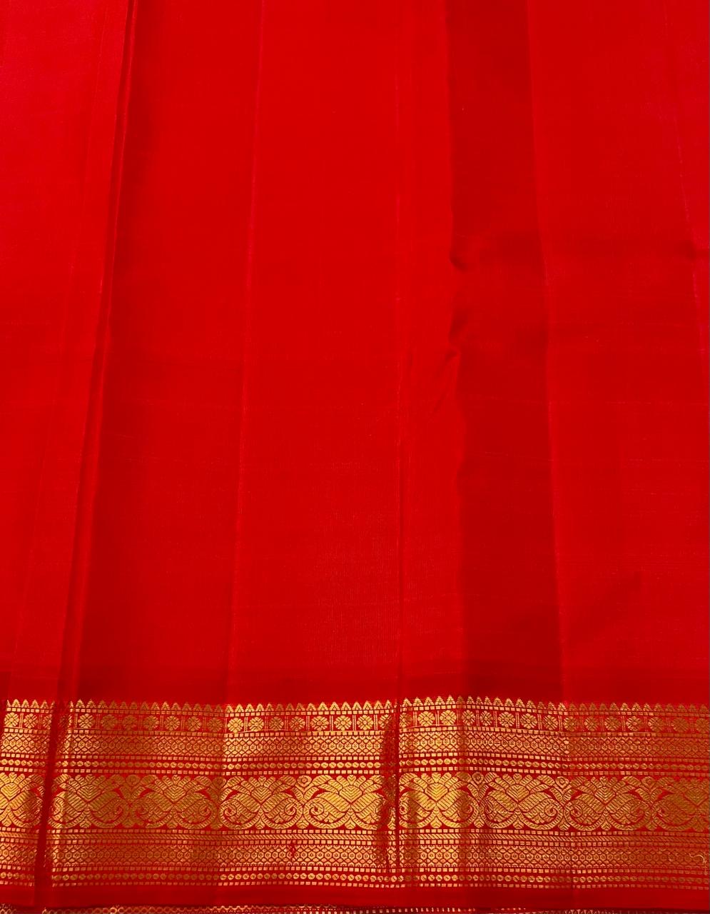 Classic Light Pista Green & Brick Red 2gm Zari Kanchipuram Handloom Silk Saree SS26498