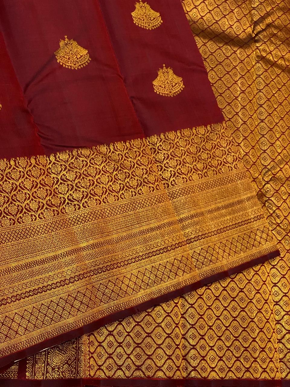 Classic Cherry Red 2gm Zari Bridal Elegance Kanchipuram Handloom Silk Saree SS24515