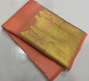 Classic Pastel Peach Elegance Kanchipuram Handloom Silk Saree SS23774