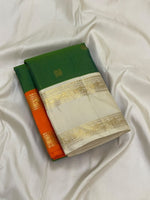 Load image into Gallery viewer, Classic Dark Olive Green Cream &amp; Orange 1gm Zari Ganga Jamuna Elegance Kanchipuram Handloom Silk Saree SS28571
