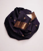 Load image into Gallery viewer, Classic Plum Aubergine Gold &amp; Silver Zari Double Warp Handloom Soft Silk Saree SS27854
