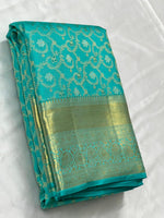 Load image into Gallery viewer, Classic Turquoise 2gm Zari Bridal Elegance Kanchipuram Handloom Silk Saree SS23867
