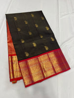 Load image into Gallery viewer, Classic Dark Chocolate Brown &amp; Brick Red 2gm Zari Elegance Kanchipuram Handloom Silk Saree SS28594
