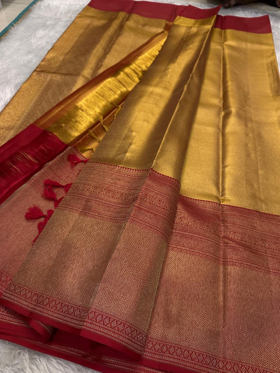 Jyothika inspired Gold & Red 2gm Zari Bridal Elegance Kanchipuram Handloom Silk Saree SS24231