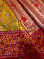 Load image into Gallery viewer, Classic Golden Yellow &amp; Chilli Red Elegance Semi Tissue Kanchipuram Handloom Silk Saree SS27859
