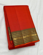 Load image into Gallery viewer, Classic Fiery Orange &amp; Brownish Green 1gm Zari Elegance Kanchipuram Handloom Silk Saree SS24735
