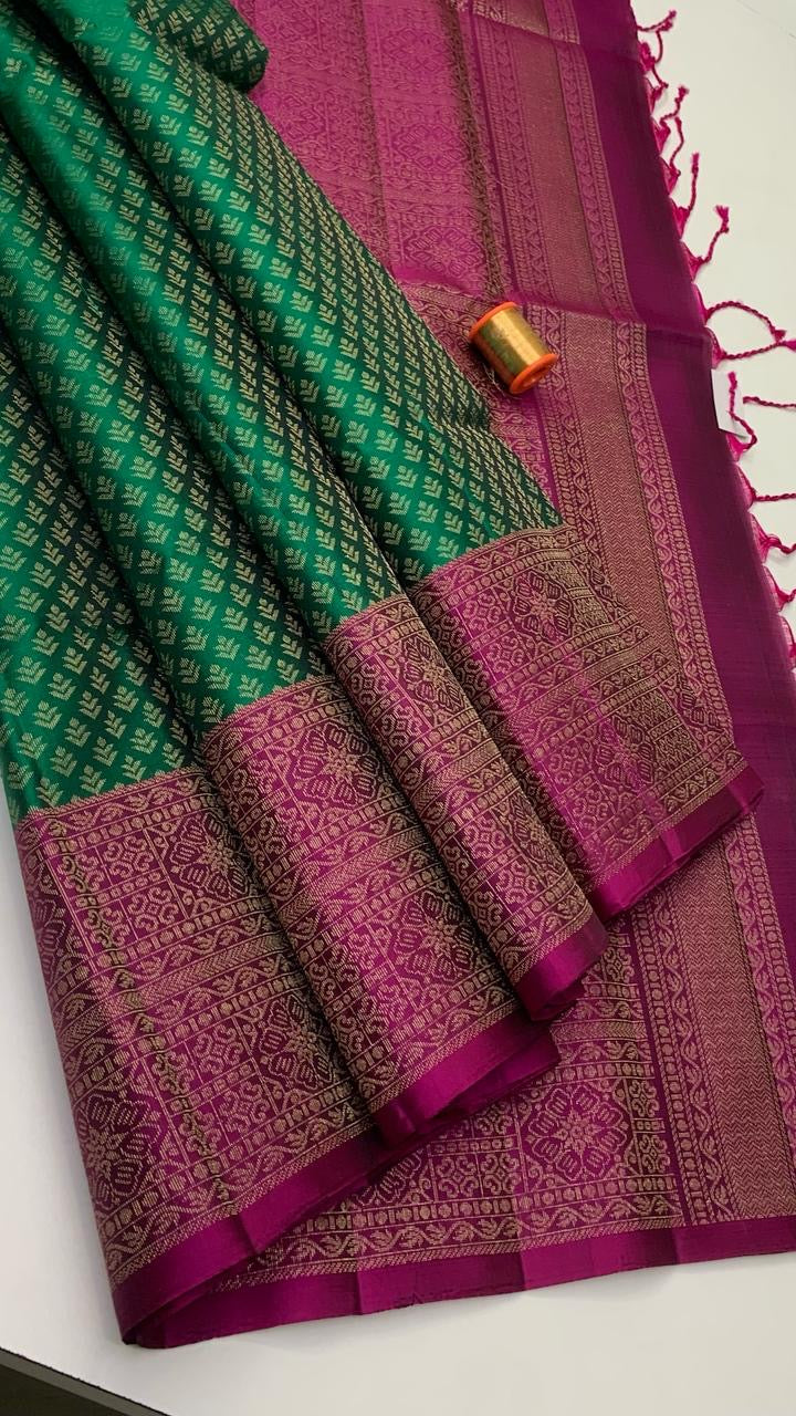 Classic Green & Wine Red Elegance Handloom Soft Silk Saree SS24294