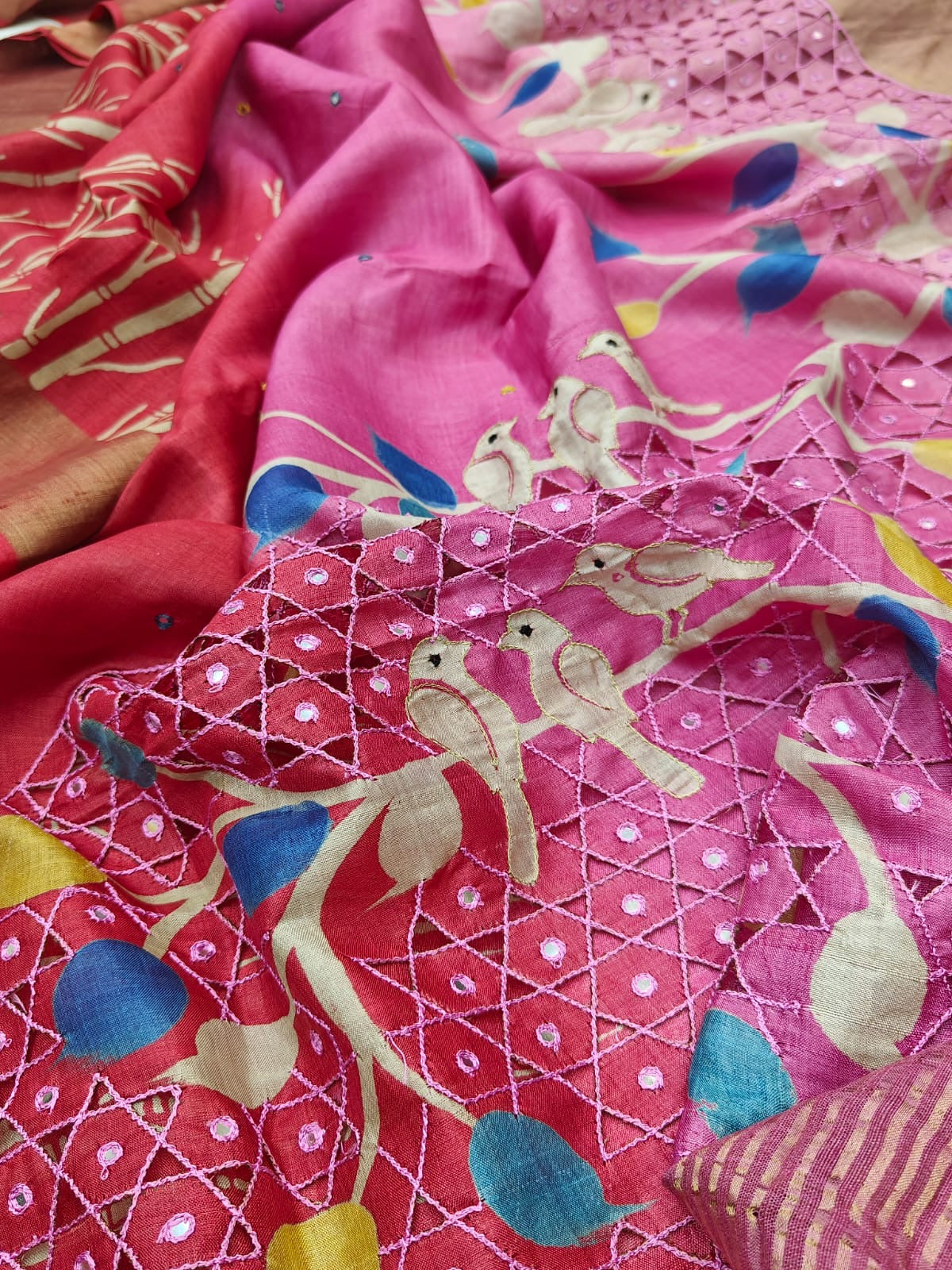 Brick Rose Pink Gaachi Handloom Tussar Silk Saree SS20539
