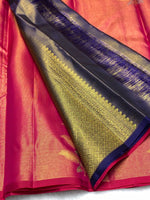 Load image into Gallery viewer, Classic Ruby Pink &amp; Navy Blue 2gm Zari Elegance Kanchipuram Handloom Silk Saree SS27497

