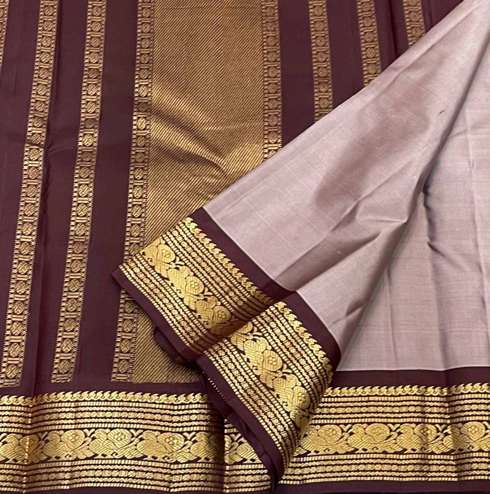 Pastel Cocoa & Dark Chocolate Elegance Kanchipuram Handloom Silk Saree SS24460