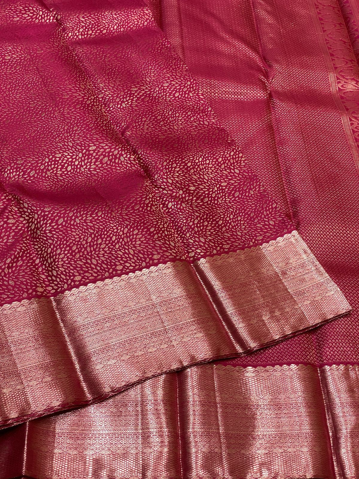 Classic Ruby Pink 2gm Antique Zari Bridal Elegance Kanchipuram Handloom Silk Saree SS25324