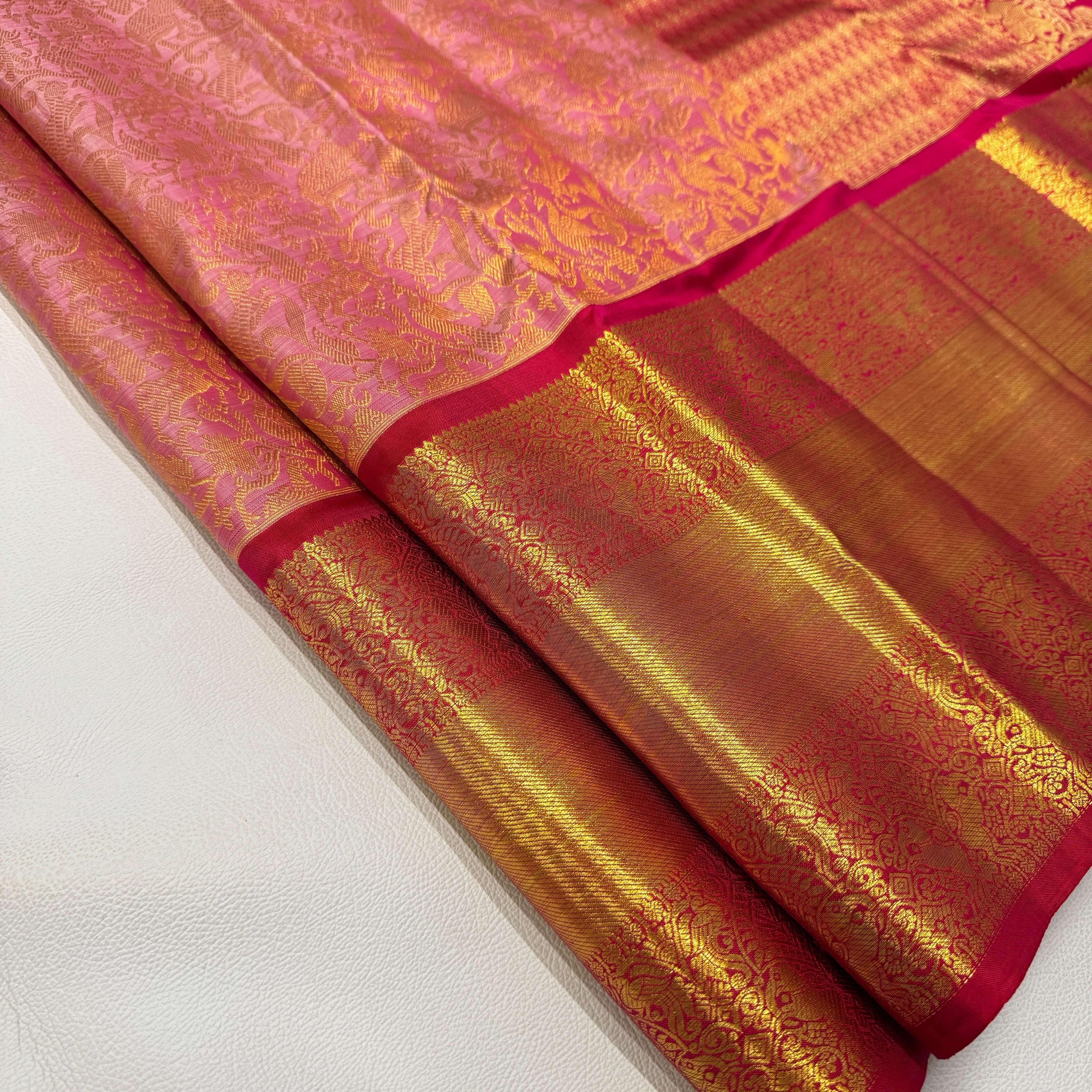 Classic Rose & Red 1gm Zari Bridal Elegance Kanchipuram Handloom Silk Saree SS26495
