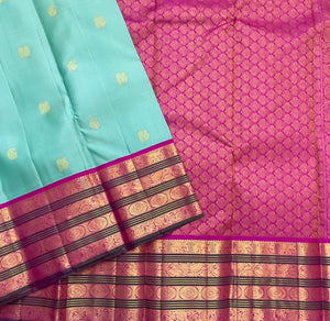 Classic Sea Green & Ruby Pink 1gm Zari Elegance Kanchipuram Handloom Silk Saree SS25275