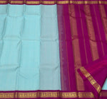 Load image into Gallery viewer, Classic Sky Blue &amp; Plum 2gm Zari Elegance Kanchipuram Handloom Silk Saree SS24733
