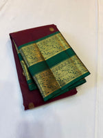 Load image into Gallery viewer, Classic Brown &amp; Deep Green 2gm Zari Elegance Kanchipuram Handloom Silk Saree SS27552
