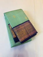 Load image into Gallery viewer, Classic Sea Green &amp; Imperial Blue Elegance Kanchipuram Handloom Silk Saree SS27165
