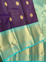 Load image into Gallery viewer, Classic Berry Purple &amp; Turquoise 1gm Zari Bridal Elegance Kanchipuram Handloom Silk Saree SS25270
