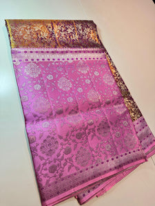 Classic Golden Vadamalli & Creamy Pink 4D Handmade Brocade Meenakari Designed Bridal Elegance Kanchipuram Handloom Silk Saree SS25405