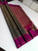 Load image into Gallery viewer, Classic Silver Grey &amp; Berry Plum  2gm Zari Bridal Elegance Kanchipuram Handloom Silk Saree SS27539
