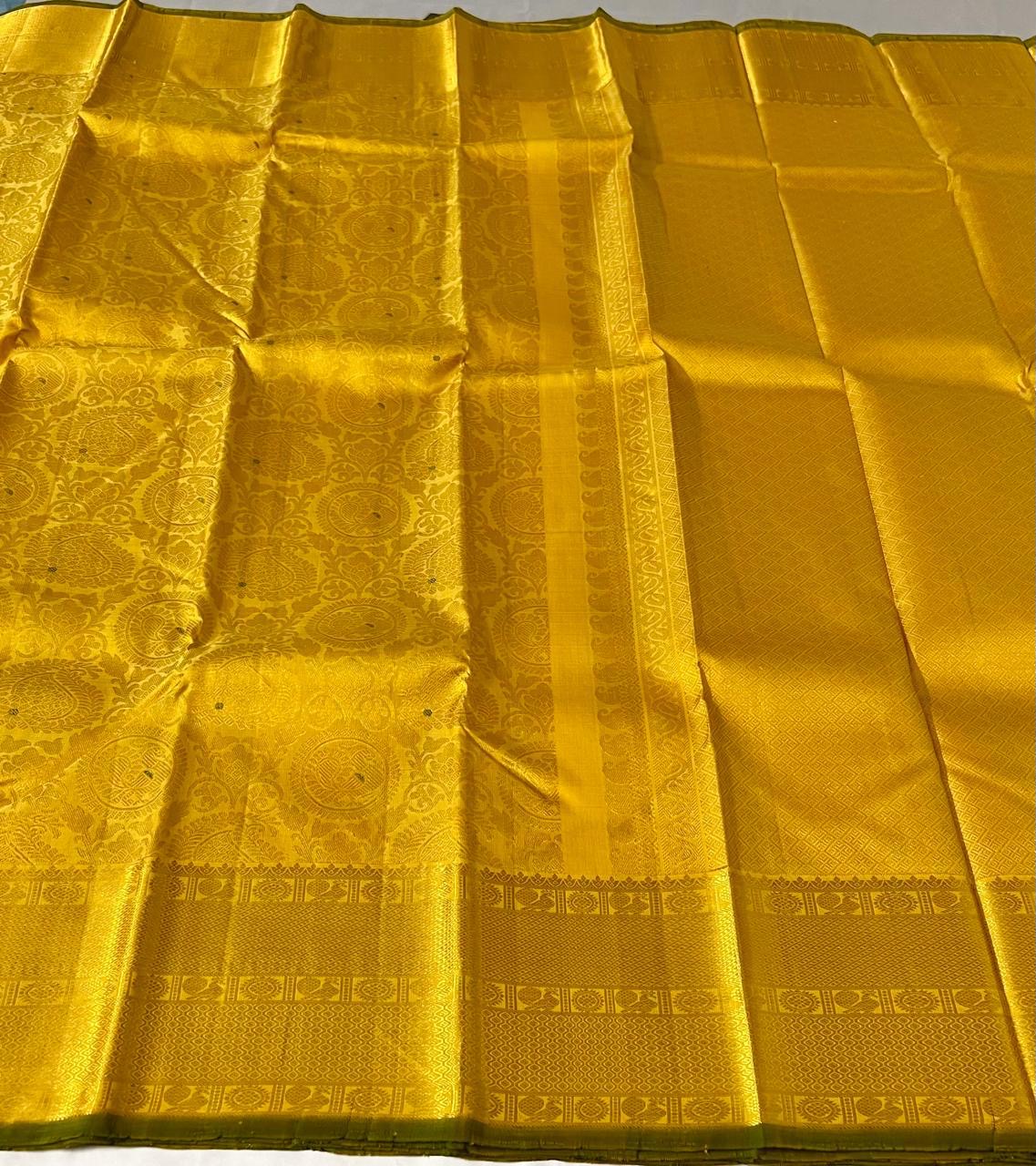 Classic Sunny Yellow 2gm Zari Bridal Elegance Kanchipuram Handloom Silk Saree SS24600