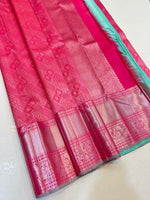 Load image into Gallery viewer, Classic Rose &amp; Pastel Aqua 2gm Zari Bridal Elegance Kanchipuram Handloom Silk Saree SS24364
