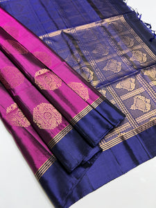Classic Wine Red & Navy Blue Elegance Handloom Soft Silk Saree SS25749
