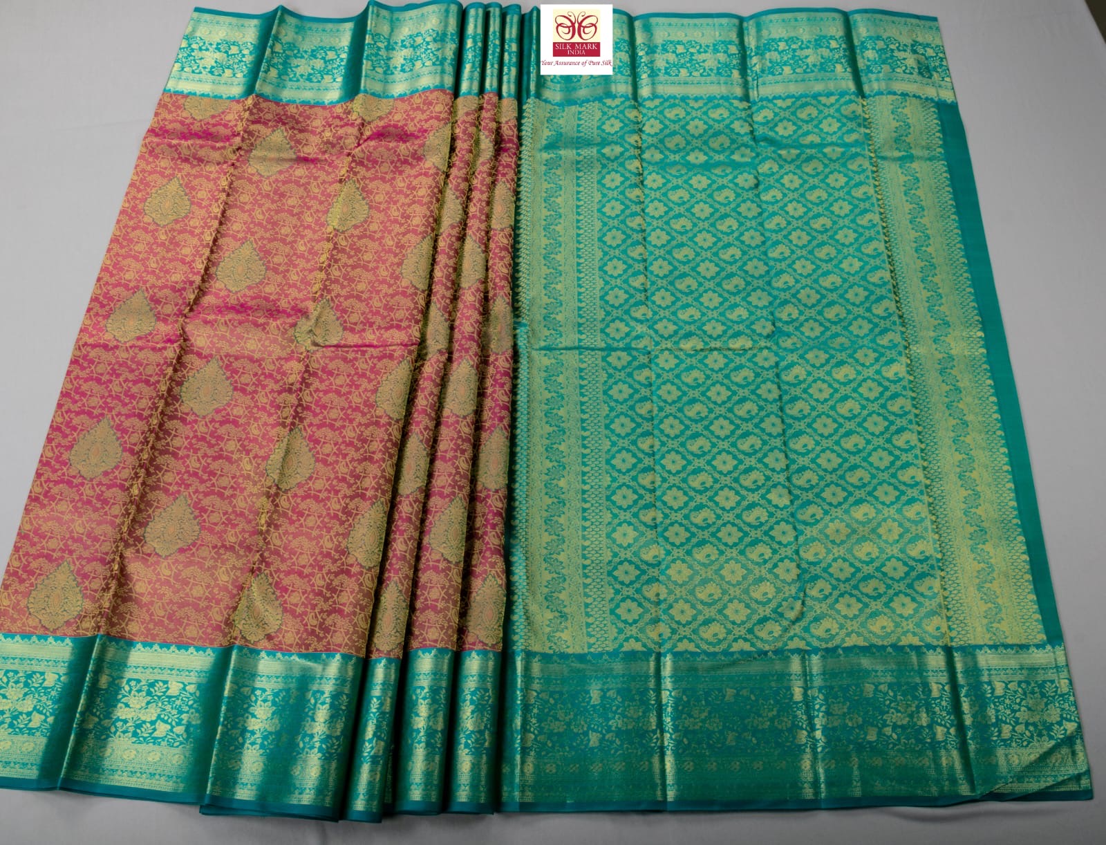 Classic Pink & Green Kanchipuram Handloom Silk Saree SS26623