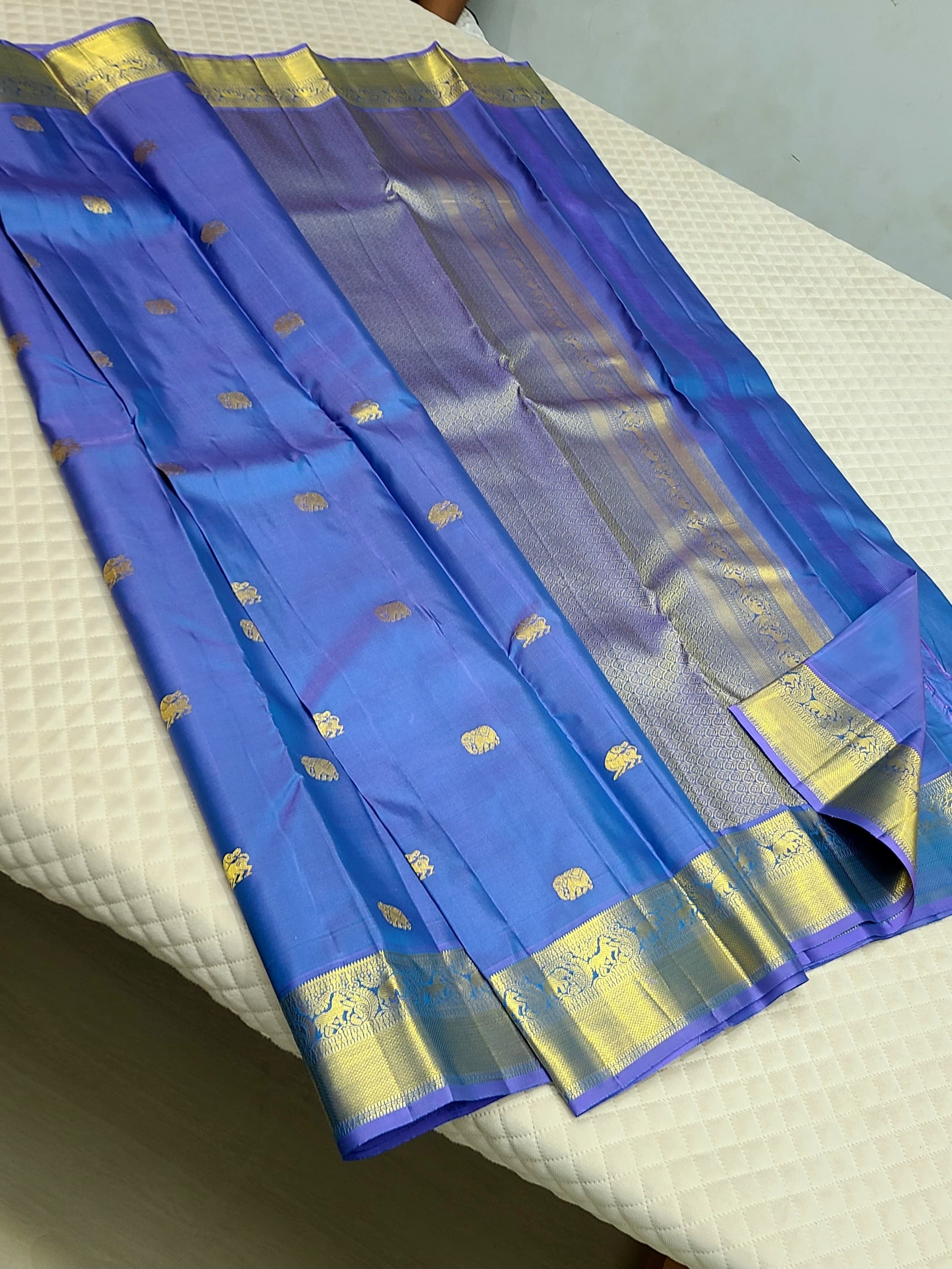 Classic Cornflower Blue Kanchipuram Handloom Silk Saree SS25893