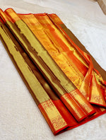 Load image into Gallery viewer, Classic Shimmer Gold &amp; Fiery Red 2gm Zari Bridal Elegance Kanchipuram Handloom Silk Saree SS27548
