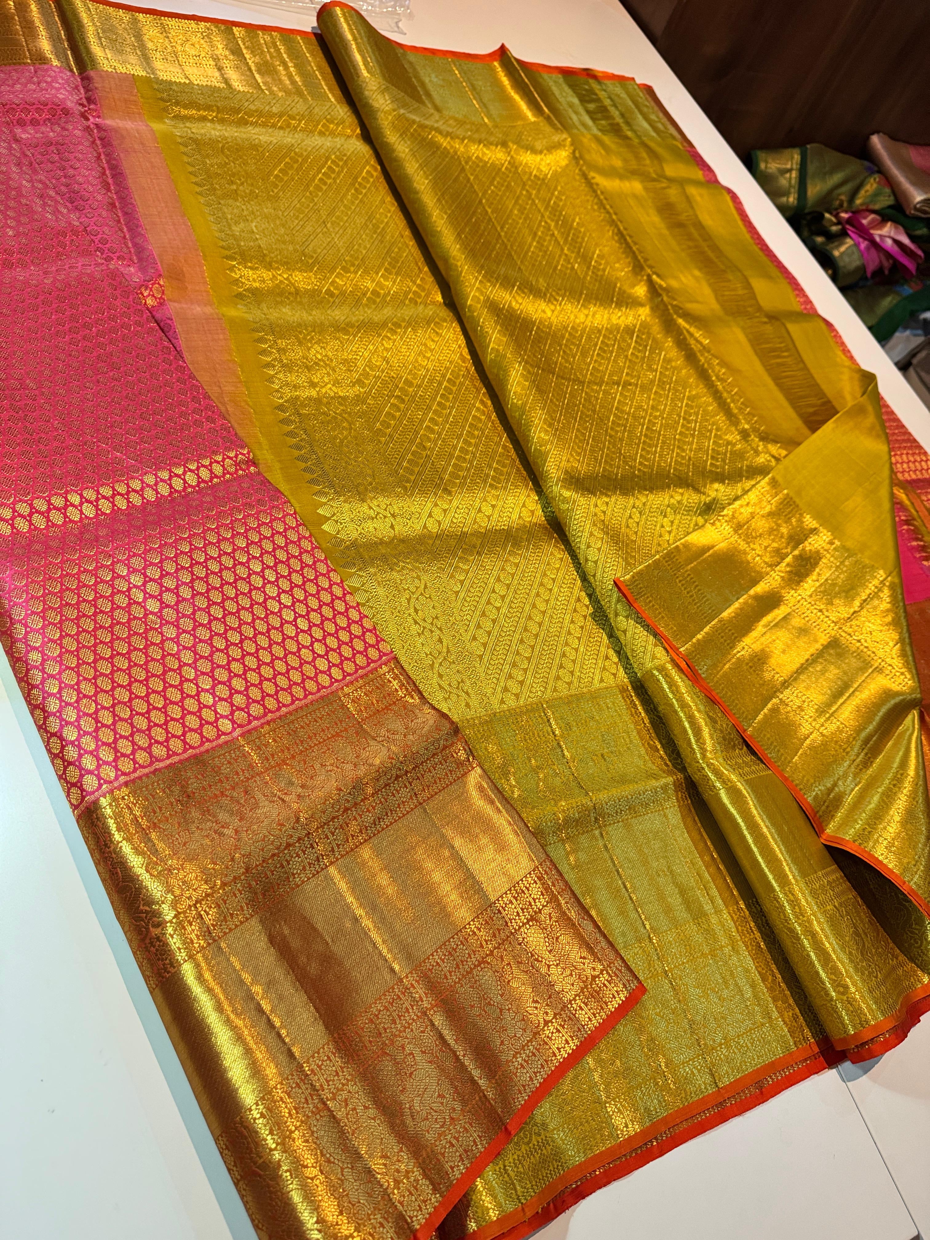 Classic Hot Pink Elegance Kanchipuram Tissue Handloom Silk Saree SS24511