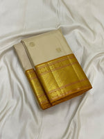 Load image into Gallery viewer, Classic Butter Beige &amp; Mustard 1gm Zari Elegance Kanchipuram Handloom Silk Saree SS28569
