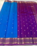 Load image into Gallery viewer, Classic Azure Blue &amp; Purple Elegance Kanchipuram Handloom Silk Saree SS27826
