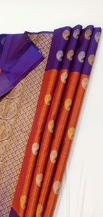 Load image into Gallery viewer, Classic Rust Orange &amp; Purple Elegance Kanchipuram Handloom Silk Saree SS27905

