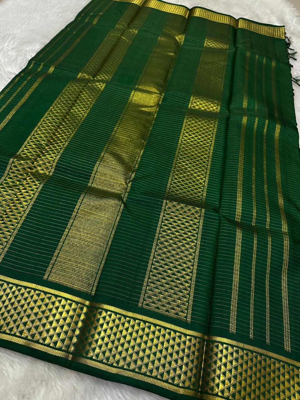 Classic Deep Green 2gm Zari Elegance Kanchipuram Handloom Silk Saree SS23510