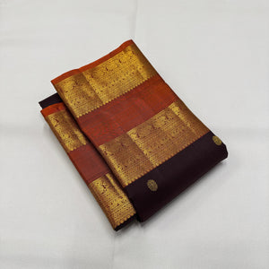 Classic Coffee Brown & Mustard Rettapet Border Elegance Kanchipuram Handloom Silk Saree SS25352