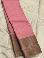 Load image into Gallery viewer, Classic Nude Pink &amp; Mud Grey 1gm Zari Elegance Kanchipuram Handloom Silk Saree SS27965
