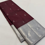 Load image into Gallery viewer, Classic Dark Chocolate &amp; Grey 2gm Zari Elegance Kanchipuram Handloom Silk Saree SS24465
