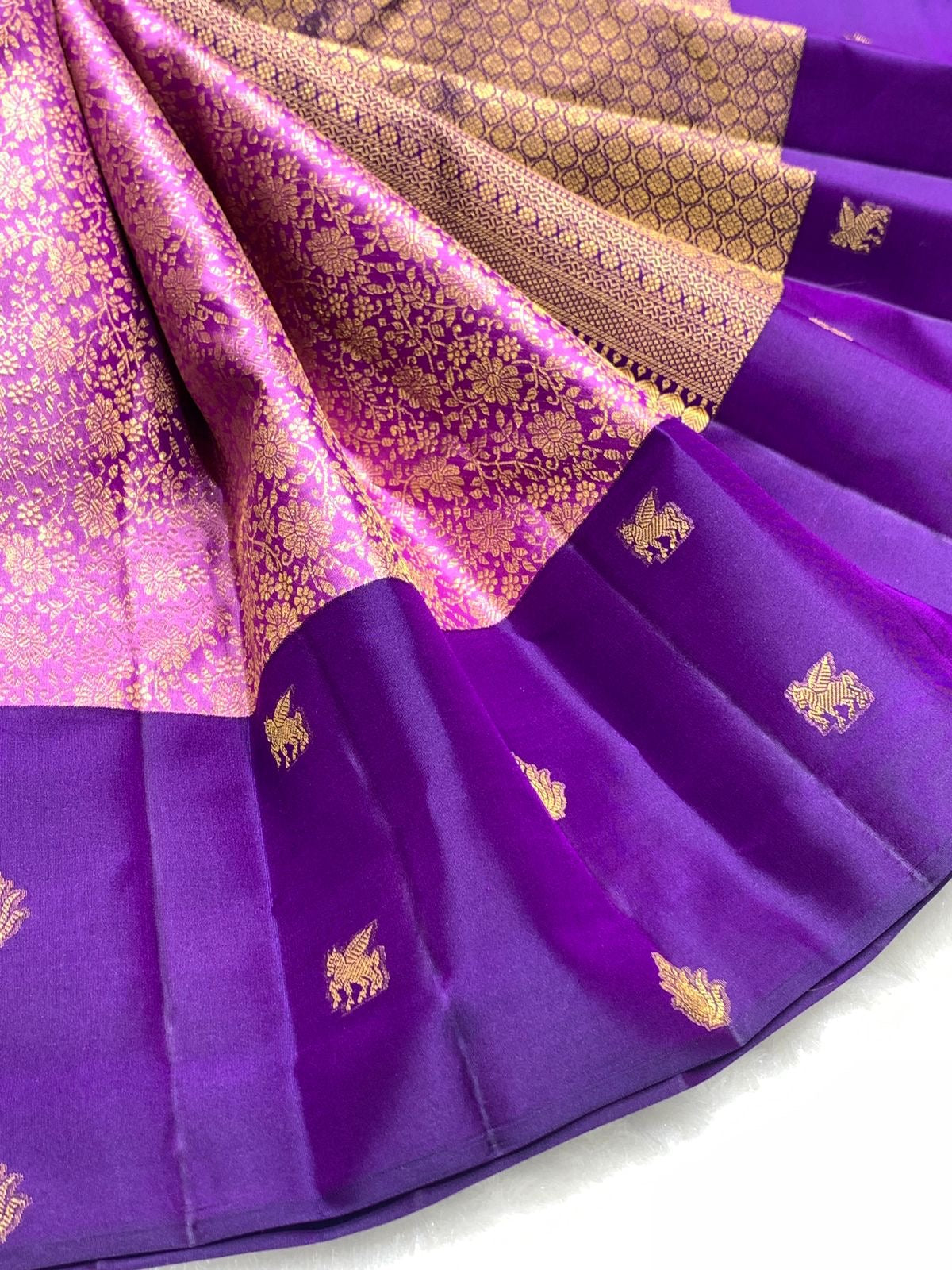 Classic Lilac Pink & Purple 2gm Zari Elegance Kanchipuram Handloom Silk Saree SS25366