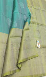 Classic Aqua & Lime Green Handloom Soft Silk Saree SS22942