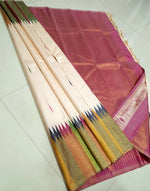 Load image into Gallery viewer, Classic Butter Cream &amp; Onion Pink 2gm Zari Temple Border Elegance Kanchipuram Handloom Silk Saree SS28299
