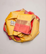 Load image into Gallery viewer, Classic Melon Yellow &amp; Orange Rose Double Warp Handloom Soft Silk Saree SS27846
