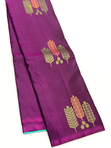 Classic Wine Red & Aqua 1gm Zari Elegance Kanchipuram Handloom Silk Saree SS23545